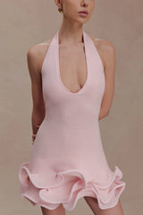 Willowmena Halter Neckline Mini Dress With Tubed Hem - Baby Pink