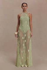 Elfie Crochet Halter Maxi Dress - Pastel Green