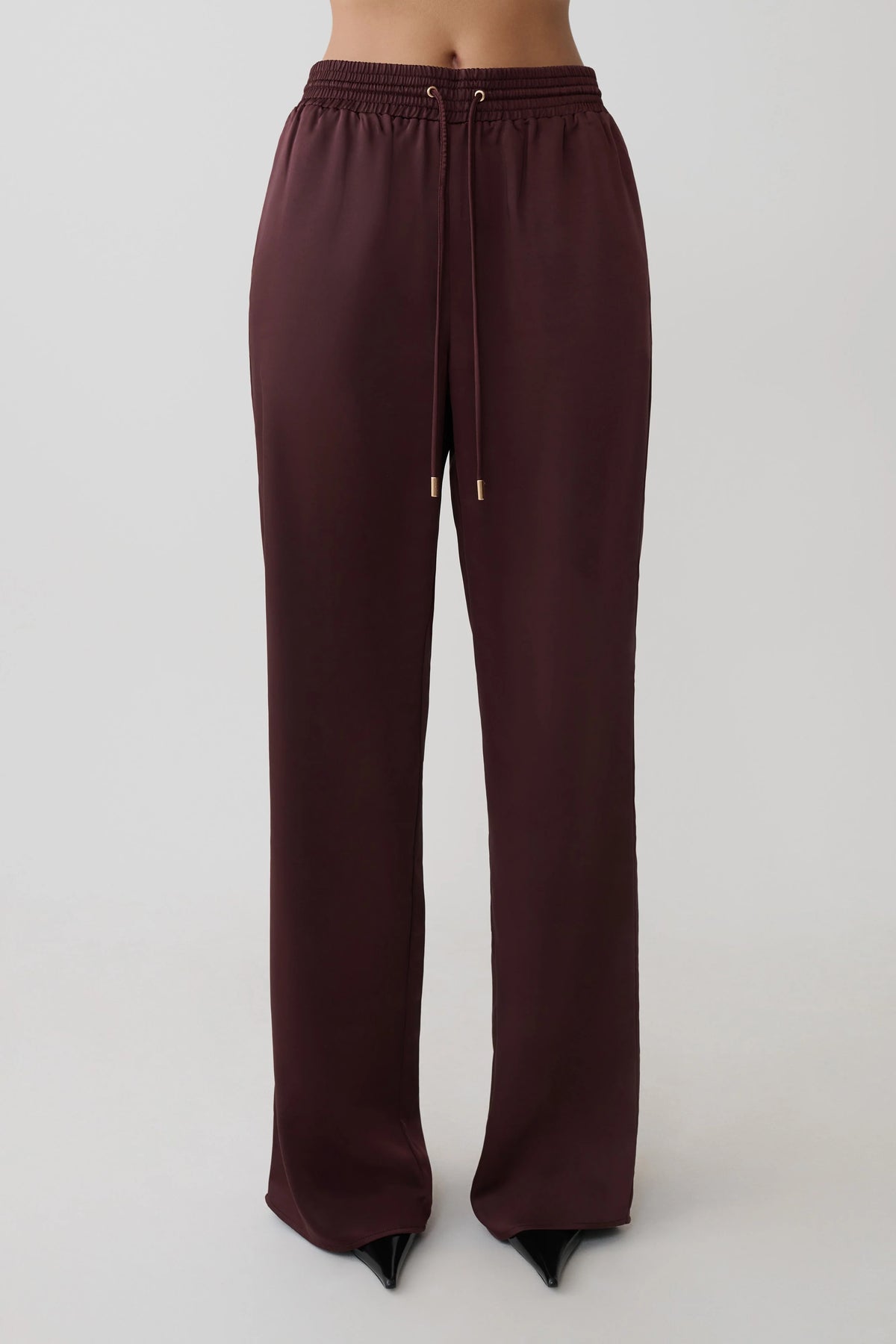 Danica Straight Leg Satin Pants - Mahogany