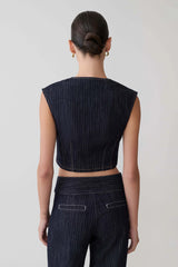 Loraine Sleeveless Denim Top - Indigo Pinstripe