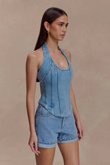 Meadow Denim Corset Halter Top - Classic Blue
