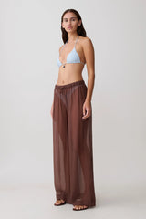 Leilani Sheer Drawstring Wide Leg Pants - Chocolate