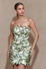 Juniper Hand Embroidered Floral Mini Dress - Gold/Teal