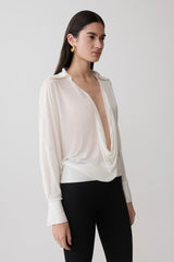 Berkley Draped Long Sleeve Shirt - White