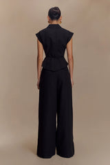 Raya Mid Rise Wide Leg Linen Pant - Black