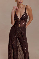 Jackie Longline Diamante Top - Chocolate