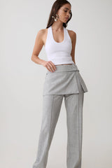Daisy Wrap Skirt Straight Leg Pants - Charcoal Marle
