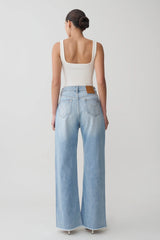 Sebastian Straight Leg Denim Jeans With Fray Hem - Washed Light Blue