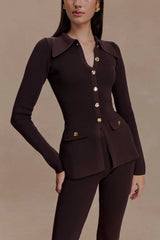 Suzie Ribbed Long Sleeve Longline Top - Chocolate
