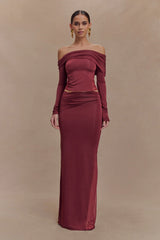 Judy Slinky And Mesh Off Shoulder Top - Wine
