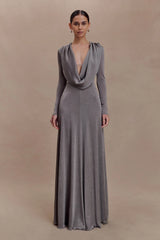 Scarlet Lurex Cowl Maxi Dress - Silver